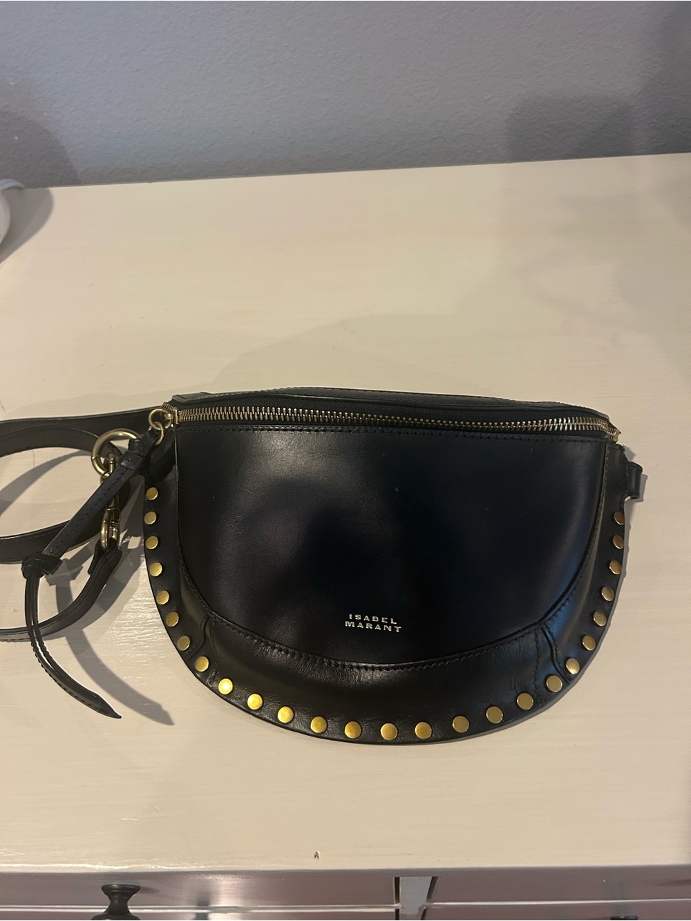 Isabel Marant Black Leather Crossbody Bag with Gold Studs
